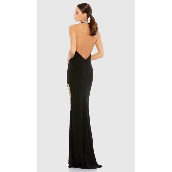 Ieena for Mac Duggal Black Rhinestone Accented Halter Gown - Size 0 - NWT - Picture 2 of 6